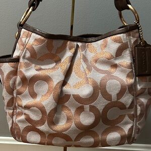 Coach 2009 Parker Op Art Signature Rose Gold Sparkle Hobo Bag w/Brown Leather
